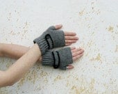 Crochet fingerless gloves, grey mittens, wool wrist warmers
