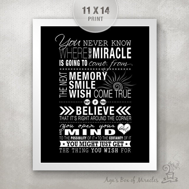 OTH Subway Sign 11x14 PRINT (quote from One Tree Hill) / Subway Word Art / Inspiring Gift / Typography Poster / Miracles / Memories / Smiles