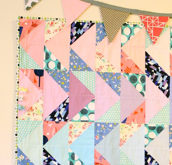 Pastel Pink and Green Baby Quilt Girl