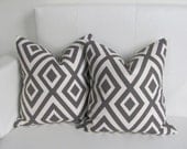 NEW Slate Gray and Ivory Lattice Pillow Covers - Set of 2 - 14x14