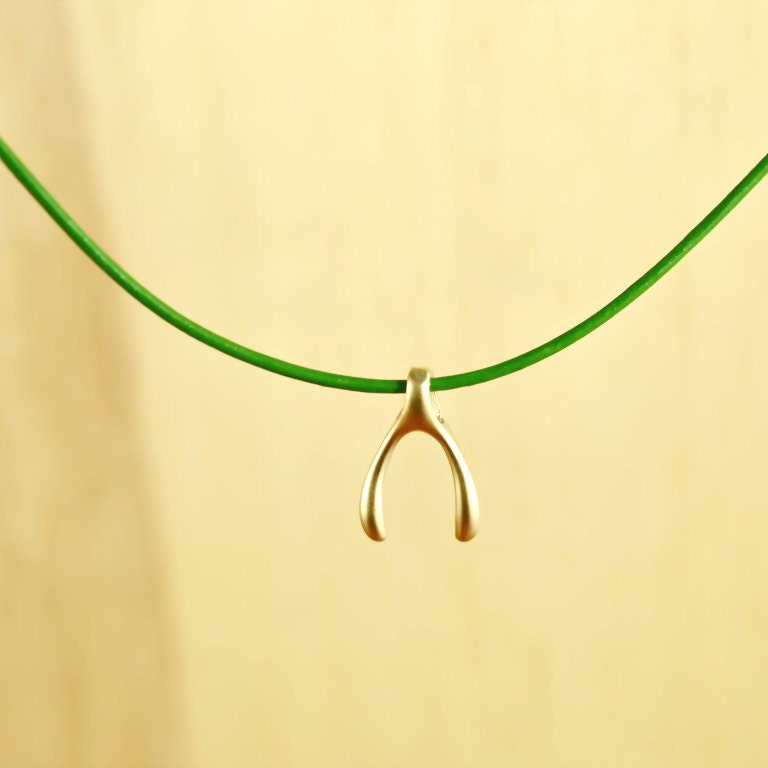 Petite Wishbone Necklace, Gold Plated Brass Pendant, Genuine Leather Cord, Everyday Wear, Perfect Gift, also in Rhodium Plated