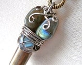 Labradorite Wire Wrapped Quartz Bullet Casing Pendant Necklace