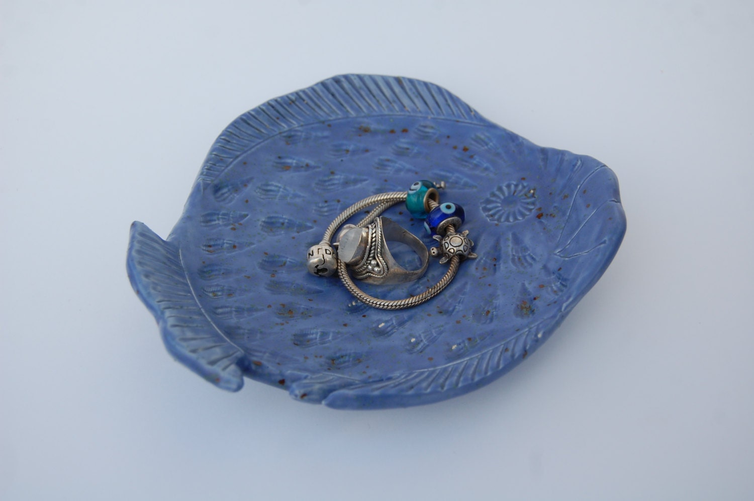 Ceramic Ring Dish, Fish Shaped Soap Dish, Blue/Purple Bathroom Dish, Jewellery Dish/Holder - REDceramics