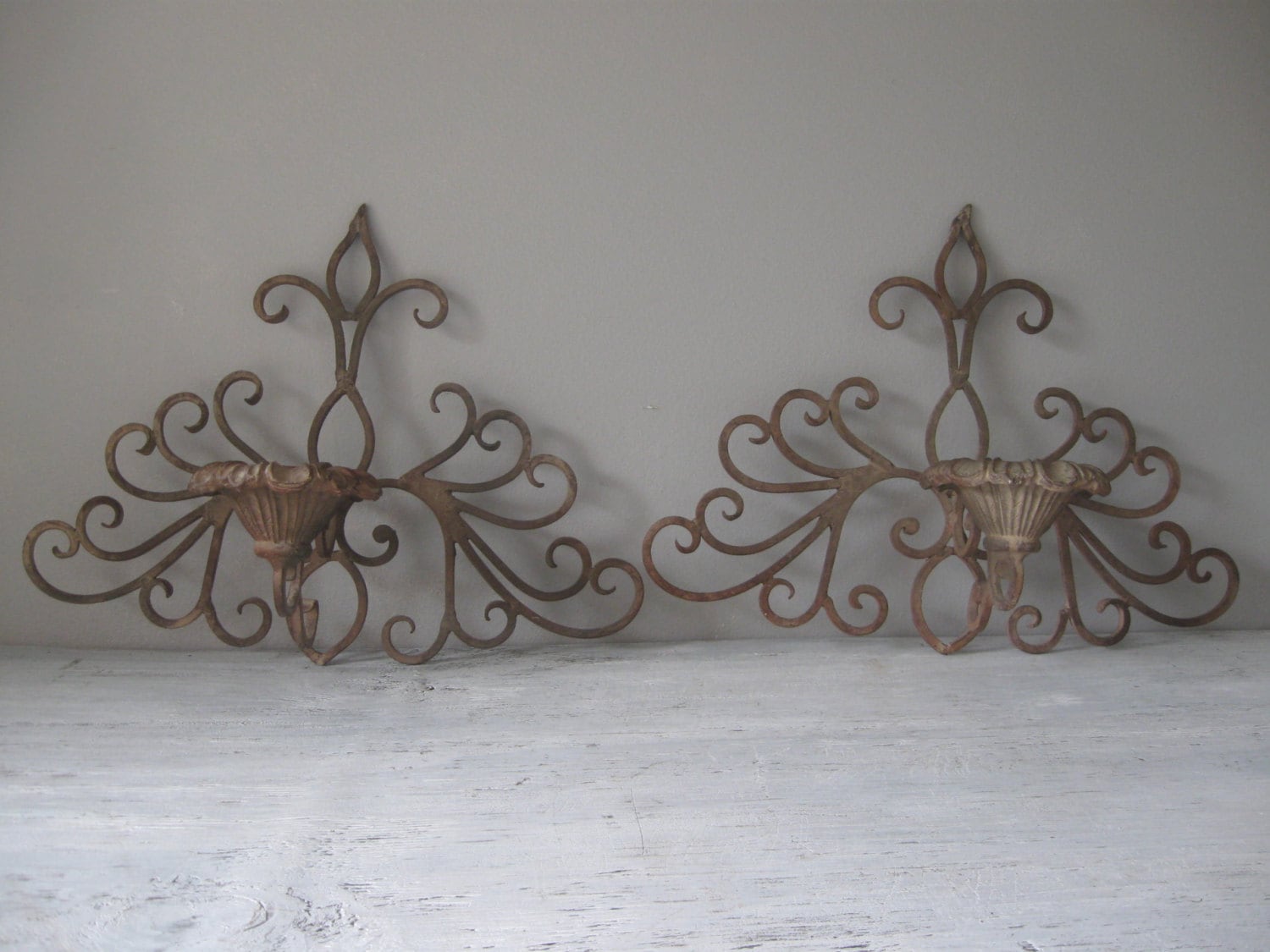 Vintage Wrought Iron Candle Sconces / Wall Decor by thefeedstore