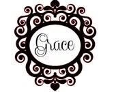 Vinyl Wall Lettering -Custom Name in Swirly Frame-Girls or Baby Nursery Wall Quotes Decal