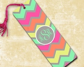 Personalized bookmark - Pastel multicolored chevron - monogrammed book mark metal, custom monogram (9789)