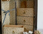 Vintage Doll Trunk Wardrobe Victorian wooden black metal trim antique shabby chic