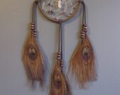 Chocolate Brown Deerskin Leather Dream Catcher with Chocolate Brown Peacock Eye Feathers