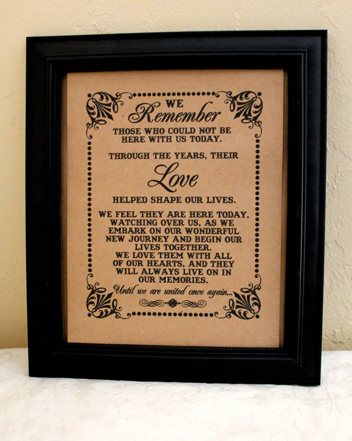 8 x 10 SIGN We Remember Those - Loved Ones/ Remembrance / In Memory Of - Wedding Sign - Single Sheet (Style: REMEMBER)