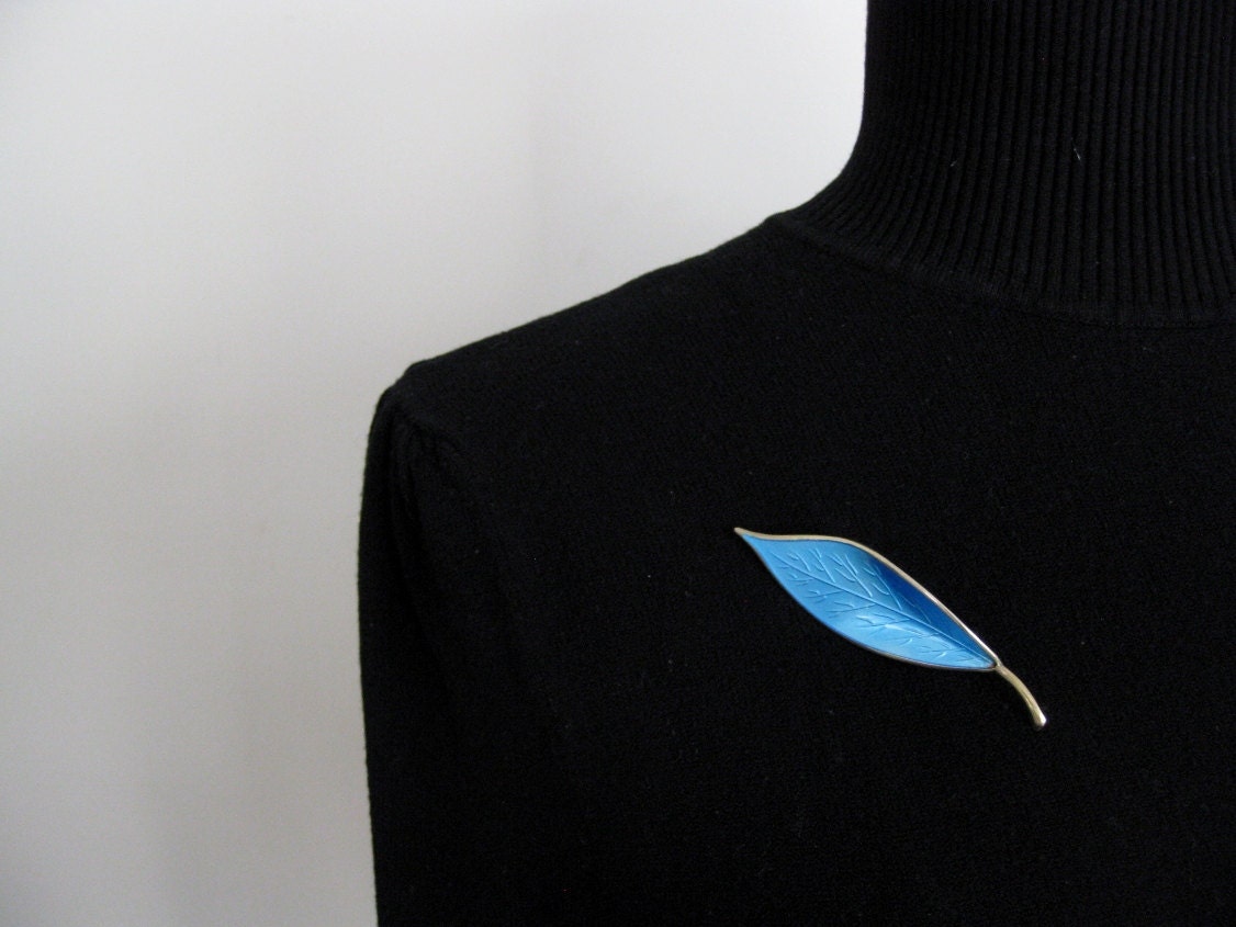 Vintage Sterling Silver and Enamel David Andersen Norway Leaf Brooch