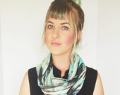 Aqua and Cream Brushed Stripe Print Sheer Infinity Scarf