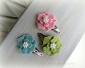 Flower Hair Clips - Vintage Pastel Felt Mini Blossoms - Spring Blossom Snap Clips - Girl Baby Infant Accessory