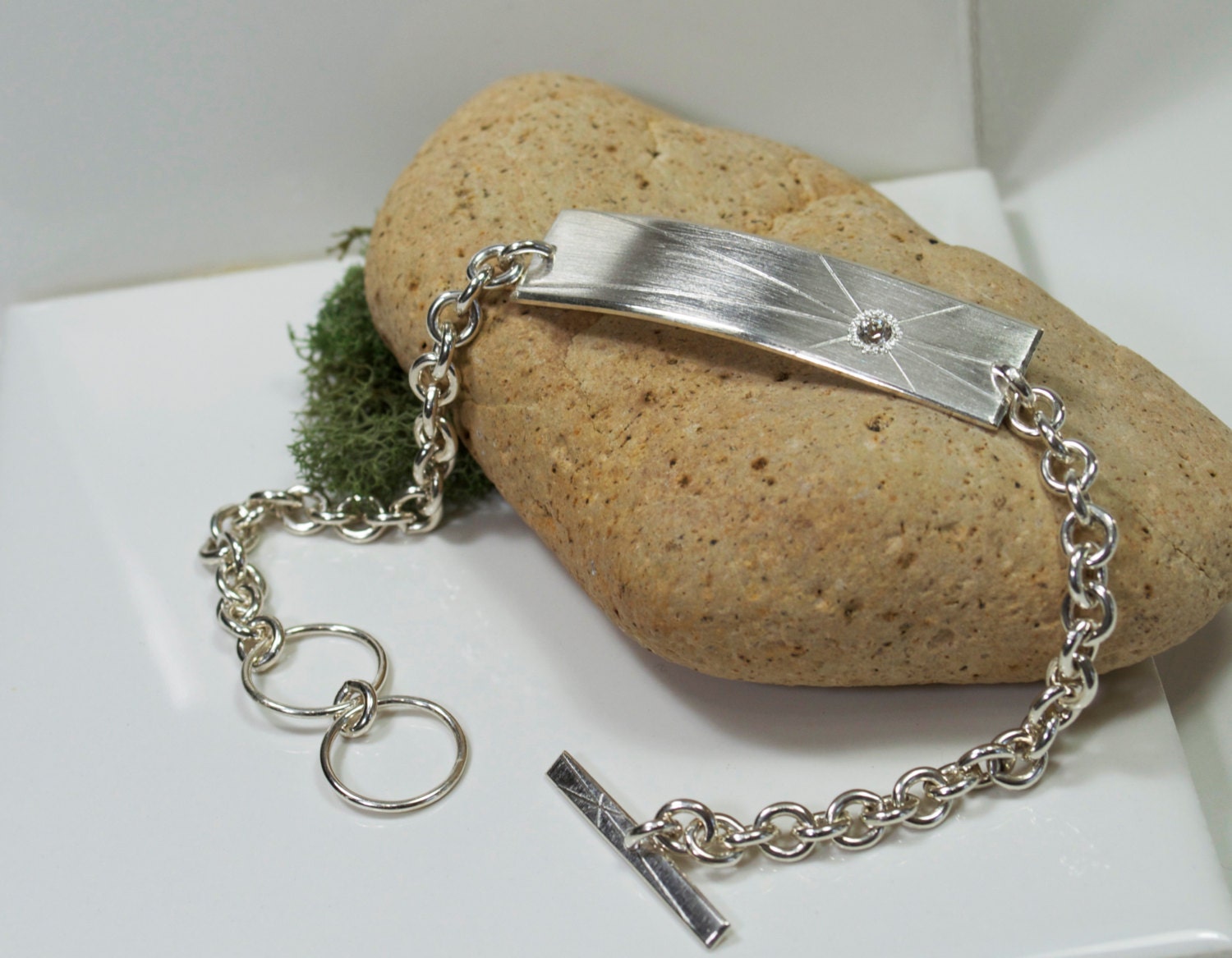 Handmade Sterling Silver Eco Friendly Single Star Unisex Bracelet, Recycled Sterling Silver Mens Bracelet, Womens Bracelet, Silver and Topaz