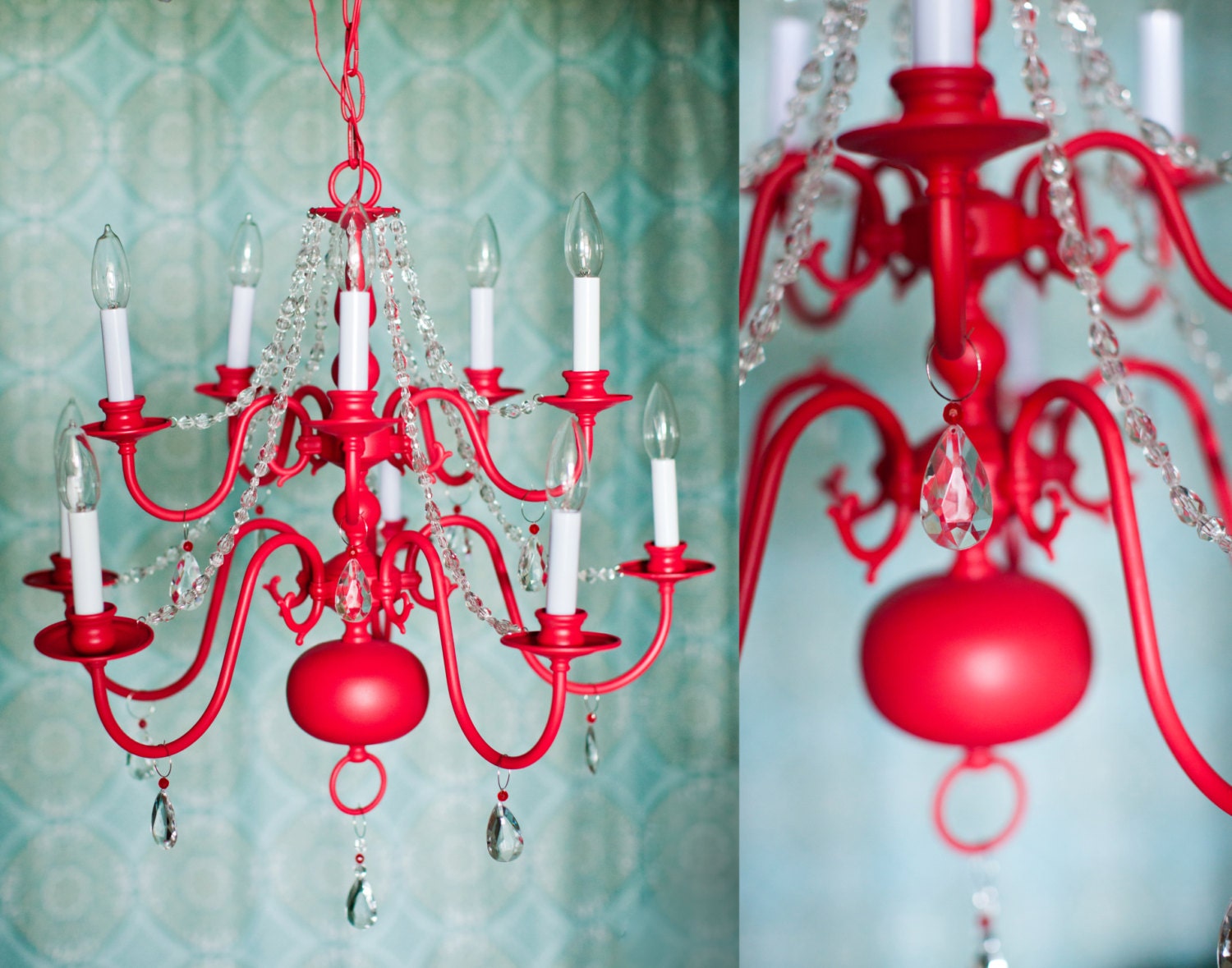 Victorian Mod Boho Custom Chandeliers in any color //pink, aqua blue, turquoise, black, green & more// - LARGE
