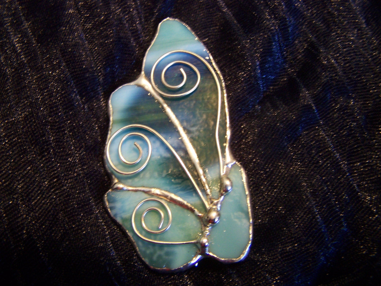 Butterfly Brooch, Decorative Solder and Wire, Shades of Green and light Blue's