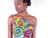 patchwork African mixed wax print hippie ethnic tribal crop top shirt gilet