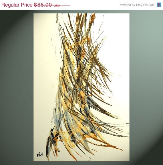 Spring Sale - ORIGINAL Painting - Raining Liquid SUNshine Part 4 - Steel Pale Blue & Gold - Abstract - 513.102110