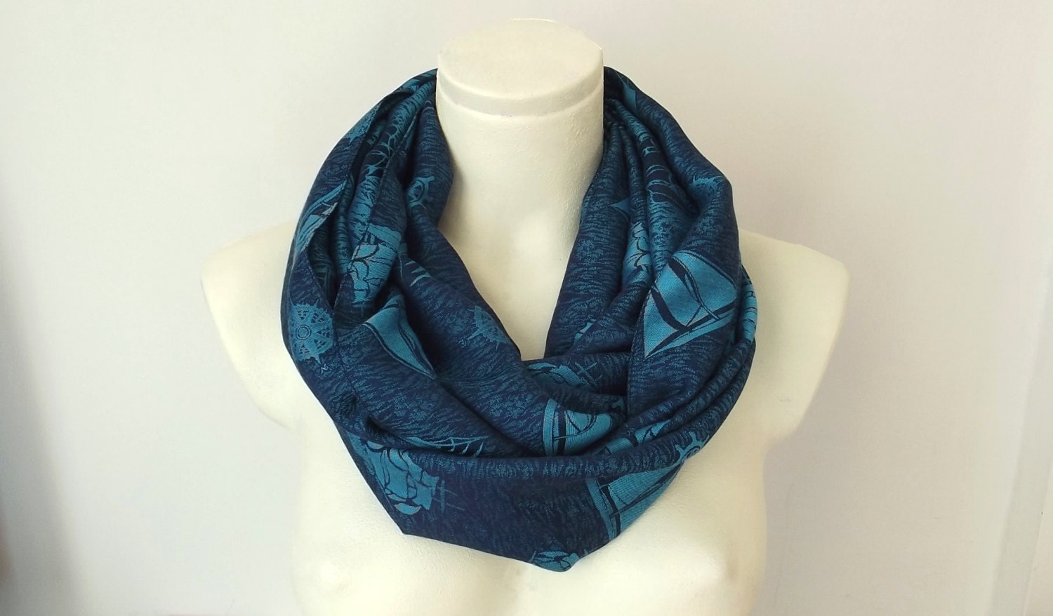 Sailboats of Spring Turquoise & Navy Color - Spring Fashion - Loop Circle Scarf