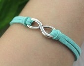bracelet--infinity bracelet,antique silver charm bracelet, bule leather bracelet,MORE COLORS