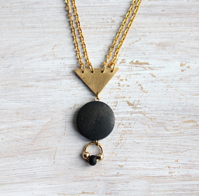 Isis - Geometric brass and wood necklace