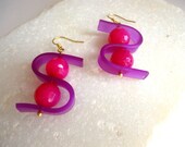 Violet Purple Rubber earrings/Dangle Earrings/Hot Pink Fuchsia Agate/Geometric/Industrial/Girly/Modern/Minimalist/spring summer 2013 trend