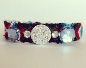 Friendship bracelet, Rhinestone friendship bracelet, druzy bracelet, silver rhinestone bracelet, statement jewelry, blue rhinestone bracelet