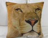 1 handmade linen simple forest mountain Lion head Pillow Cover / Cushion case 18x18 sofa decor