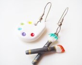 MISMATCHED EARRINGS - Painter's Palette and Paintbrush - 100% Hand-crafted in polymer clay - Beautifully Packaged