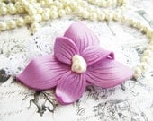 Purple Polymer Clay Flower and Freshwater pearl - Lace Brooch - Accessorize Anything -  Beautifully Packaged