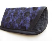 Eye glasses case - Quilted -  Black lace over purple