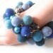 Felted balls bracelet  blue navy teal royal sky cobalt turquoise bells glass beads faux pearls