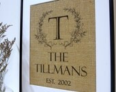 Custom Wedding Gift Burlap Monogram Last Name Est Date