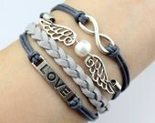 Silvery Love Bracelet Wings Bracelet Pearl Bracelet Infintiy Karma Bracelet Wish Bracelet Friendship Gift-N1342