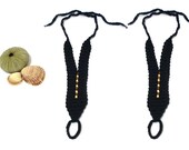 Crochet barefoot Sandals for man- Man bangle- Black beaded barefoot sandal- Man gifts- Wooden beads- Man Anklet- Unisex Bangles