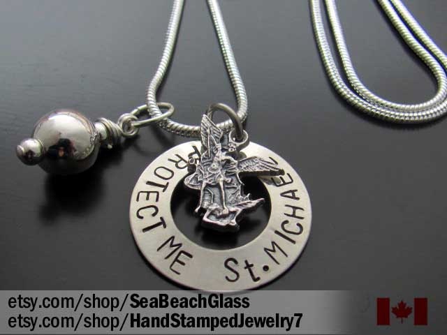Graduation Handstamped Necklace. St Michael the Archangel. Saint Christopher. Hand Stamped. Initial. Name. Engraved.Catholic Jewelry