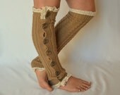 Beige slouchy open button down lace leg warmers knit l leg warmers boot socks over the knee socks birthday gifts accessory