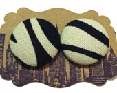 Handmade Button Earrings, Vintage Fabric covered, Post Earrings, Hypoallergenic, Black and White, Jewelry, Womens Accessories