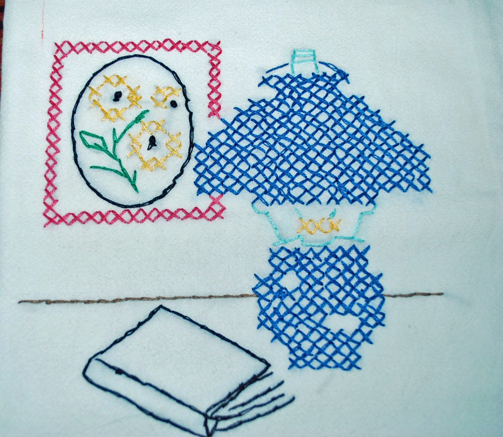 KITCHEN TOWELS - Antique Housewares - Hand  Embroidered, New Full Set - Vintage Pattern "Days of the Week" Kitchen Tea Towels -