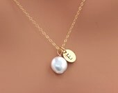 Personalized Fresh Water Coin Pearl Necklace - 14k Gold Fill Bridal, Bridesmaids,Wedding Jewelry, Special Event, Monogram.