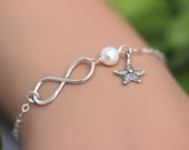 Sterling Silver Infinity Bracelet.Sterfish Charm Bracelet.infinity bracelet,bridesmaid gifts,sisterhood,customize birthstone,wedding