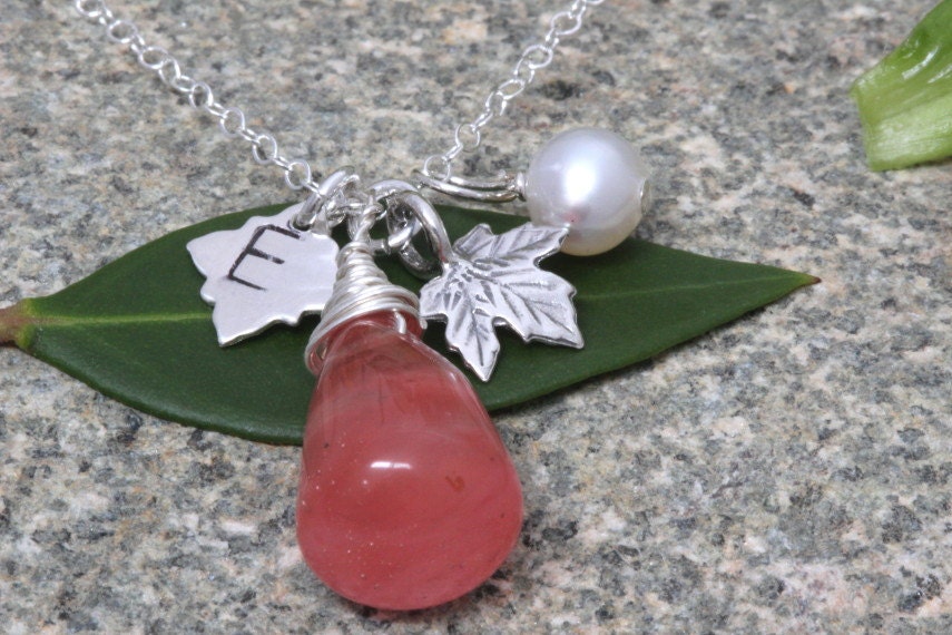 Initial Diamod Charm Necklace,Birthstone,Oak Leaf,Gemstone,Pearl  . Sterling Silver Necklace,Bridesmaids Jewelry, Personalized Necklace.