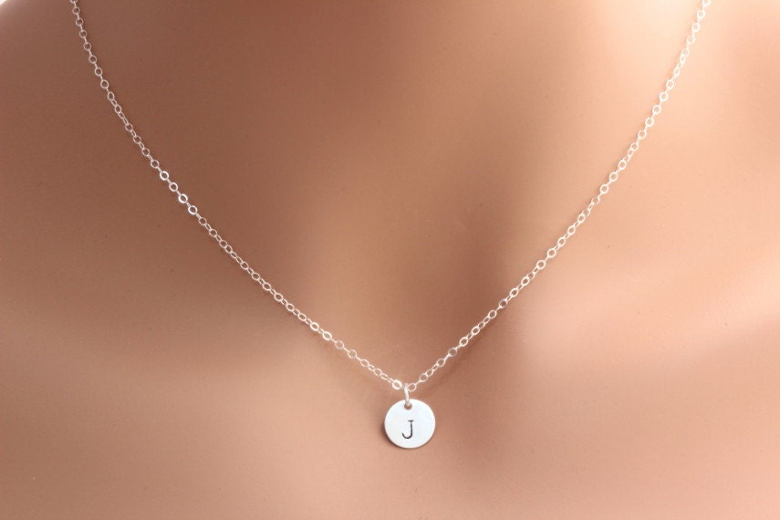 Sterling Silver Hand Stamped Monogram Initial Disc Pendant Necklace - Handmade Small Disc.Personalized Necklace.