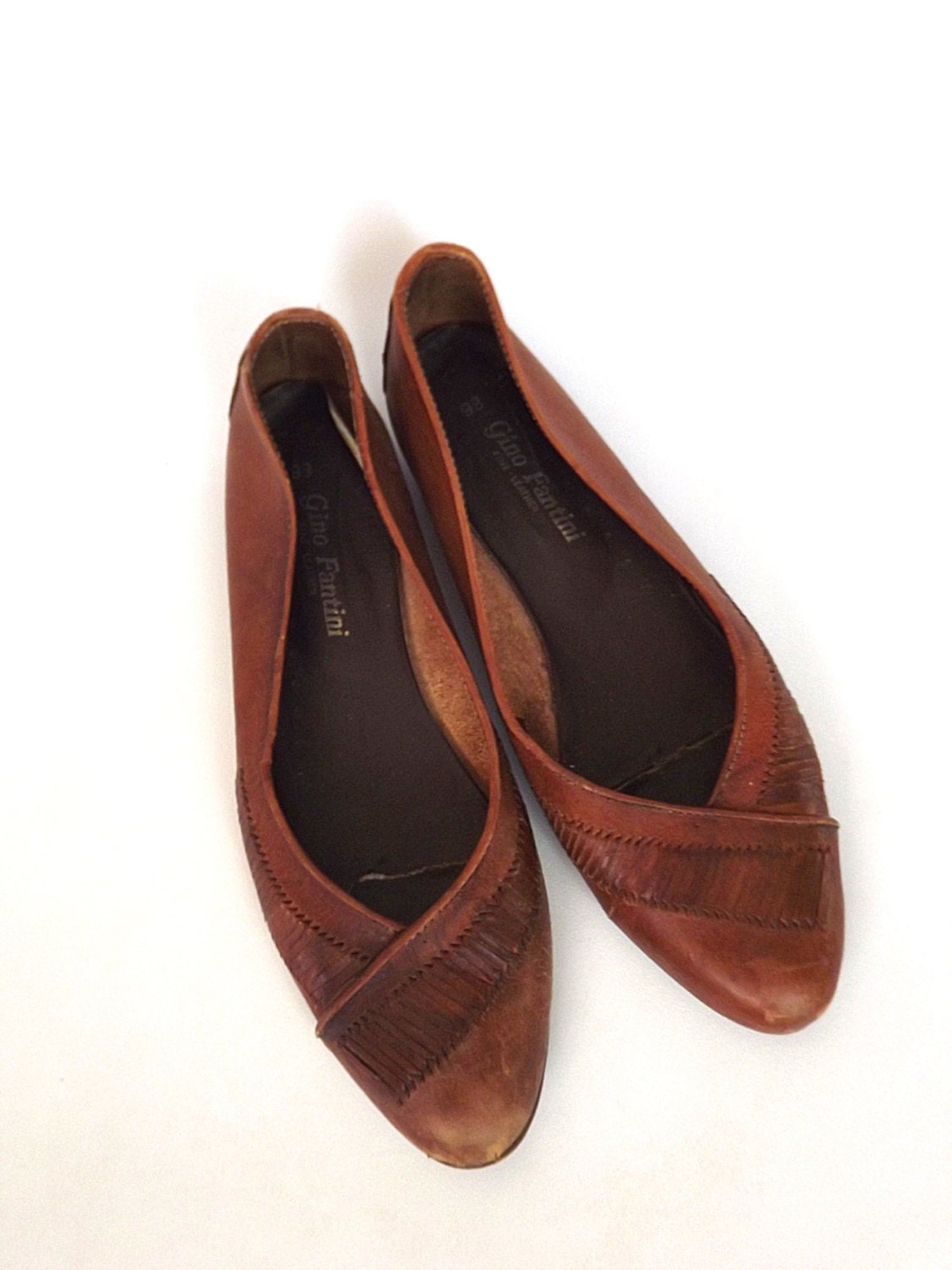 VTG Brown Leather Flats with Woven Detail 9B