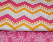 Car Seat Canopy - Pink and Orange Chevron with Pink Damask Inside