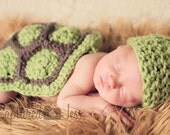 Newborn Crochet Turtle hat and shell blanket photo prop green and brown any color variation 3-6 months also available SALE
