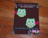 SET OF 5 Pairs of Felt Embroidered Hot Pink & Lime Green OWL Hair Clips / Birthday Party Favor / Toddler Hair Clips / Party Favors