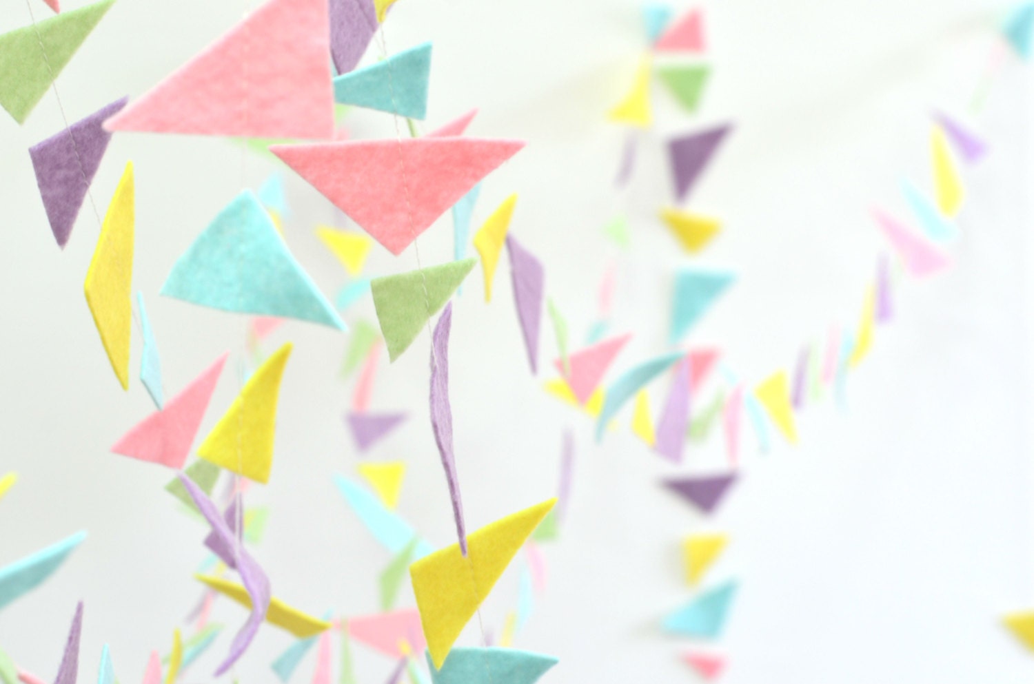Summer party decor - Pastel triangle felt garland banner, Pink, Mint, Lilac, Yellow, Easter decor