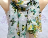 The fashion leisure cotton scarf, white and butterflies printed scarf, shawl, soft comfort women accessories