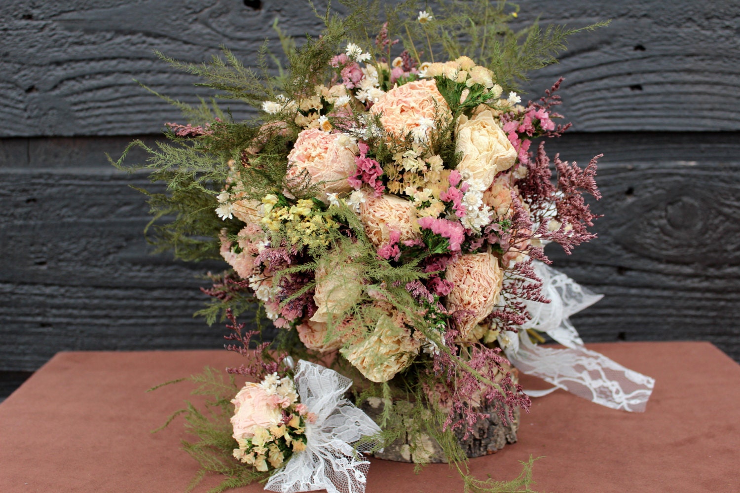 Wedding Bridal Bouquet with Peonies and Matching Boutonniere, Dried Flower Bouquet Boutonniere Set, Blush, Peony Bouquet with Wild Flowers