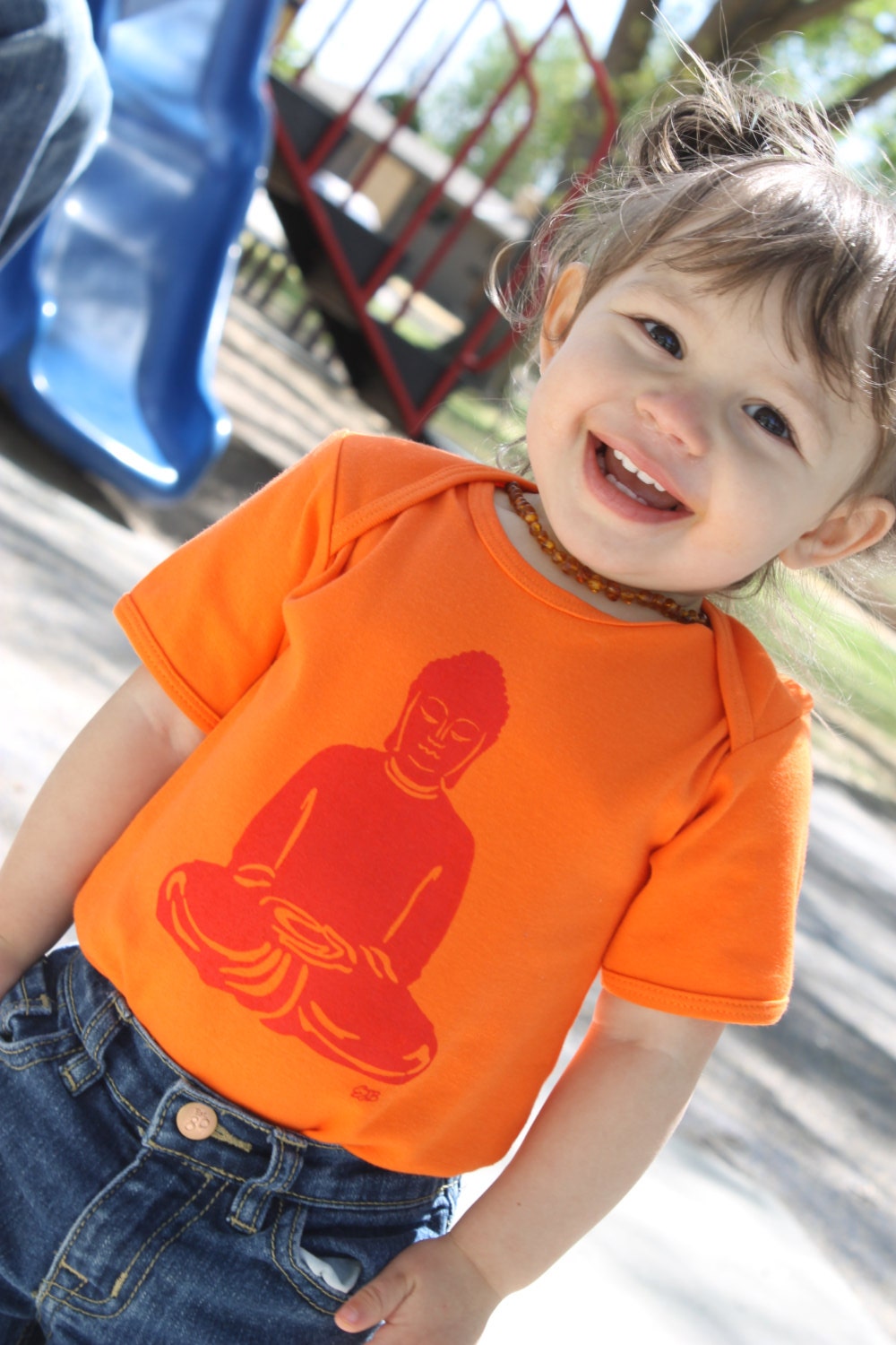 My Buddy Buddha short sleeved bodysuit, 100% organic cotton